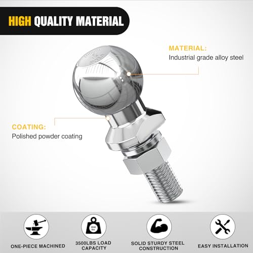 Image of Nilight 2 inch Chrome Trailer Hitch Ball | 3,500 lbs, 3 /4 inch x 1-3 /4 inch Shank Universal fit Trailer Hitch Ball Custom Engineered for Heavy Duty Towing