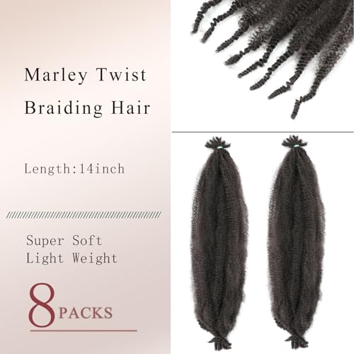 8 Packs Marley Twist Hair 14 Inch Pre-Separated Springy Afro Twist Hair Extension Afro Kinky Hair for Braiding Marley Kinky Braiding for Black Women (#4 - Image 2