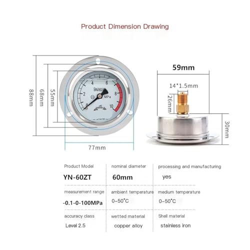 Manomètre axial robuste pour circuits haute pression 160kg YN60ZT