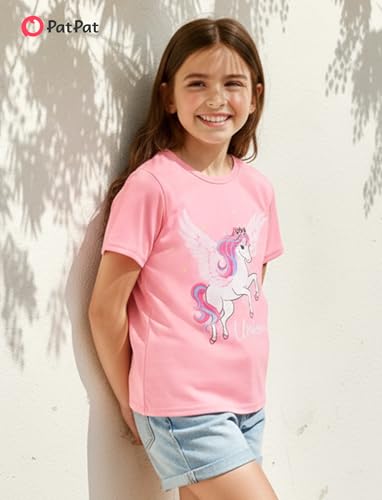 Image of PATPAT Girls Crewneck Short Sleeve Graphic Tees Animal Print Shirts Cute Summer Outfits 5-12 Years