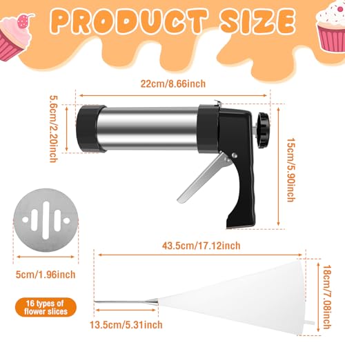 Churro Maker Machine, 3-in-1 Stainless Steel Churro Gun Kit - 16 Discs&8 Tips&2 Brush&Nozzle Converter&Piping Bag - Churro Making Kit for Homemade Churros Cookies