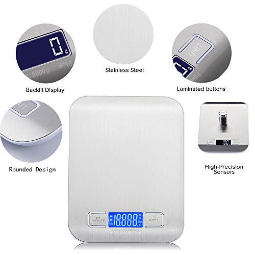 Stickit Graphix Digital Kitchen Scale,Food Scale Weight Grams and Ounces for Baking and Cooking,Stainless Steel and LCD Digital Display (Silver) - Thumbnail 4
