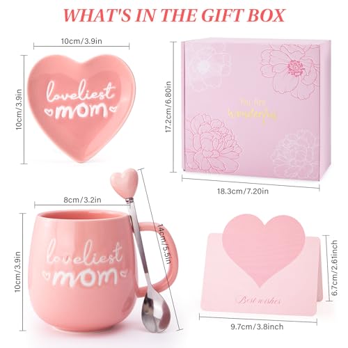 Set de taza de cerámica con plato corazón y cuchara miniatura 6