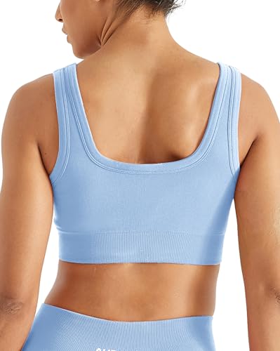 Image of AUROLA Power Womens Square Back Basic Sports Bra - Square Neck Padded Low Impact Yoga Bra Workout Crop Top
