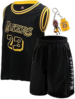 NA Kids Basketball Jersey, No.23 Lakers Jersey 2-Pack Basketball Training T-Shirt Vest and Shorts (Color : Black, Size : XL)