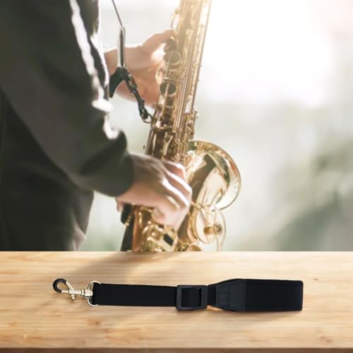 Colorful Soft Padded Saxophone Neck Strap, Adjustable 42-57cm Comfortable Shoulder Support for Tenor Alto Baritone Soprano Sax with Nylon Leather Hook(Black) - Thumbnail 2