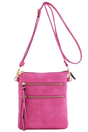 Image of Isabelle Small Lightweight Shoulder Bag for Women, Mini Multi Zipper Pocket Crossbody Handbag with Adjustable strap