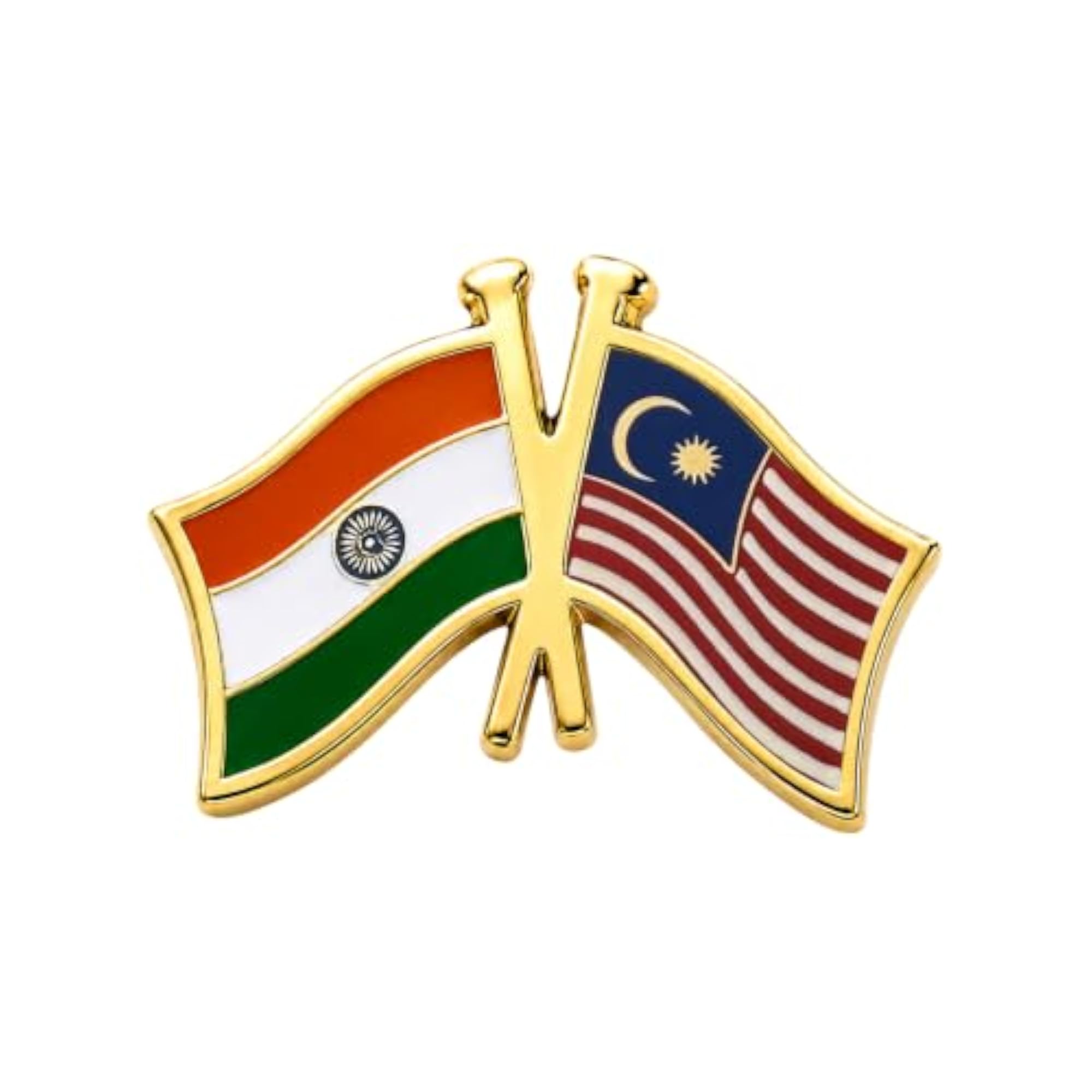 India-Malaysia Cross Brass Lapel Pin, Unique Design