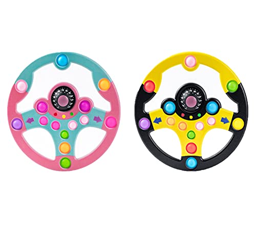Coolin Kids Early Education Simulation Steering Wheel Toy, Pop Simulation Car Driving Wheel Toys Pretend Driving Play Toy for Toddlers (2Pcs Pink+Yellow Wheel)