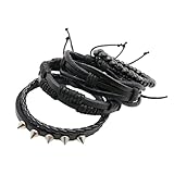 Arecobticy 4 pulseras punk vintage hechas a mano de cuero trenzado con cuentas de madera y aleación de zines trenzadas