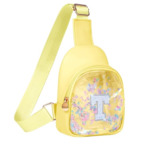 Image of COSHAYSOO Personalized Christmas Birthday Gifts Burr Basket Stuffers for Girls Yellow Purse Sling Bag Crossbody Girl Cute Funny Cool Mini Travel Fashion Accessories Monogrammed Initial Letter T