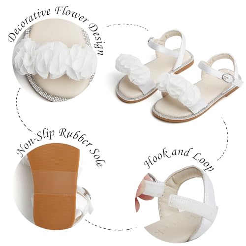 Image of Girls Dress Sandals Comfy Hook and Loop Summer Shoes for Toddlers(TA402 Toddler,White /7M)