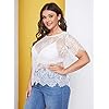 WDIRARA-Womens-Plus-Size-Sheer-Mesh-Lace-Top-Sexy-Scallop-Trim-Blouse WDIRARA Women's Plus Size Sheer Mesh Lace Top Sexy Scallop Trim Blouse White 1XL