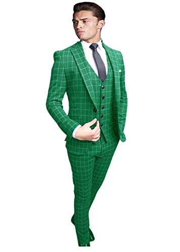 HOTK Hombre por Encargo 3 Piezas de Boda/Esmoquin de Negocios a Cuadros Muesca Solapa Slim Fit Trajes Formales Cover