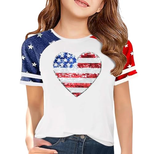 Girls Boys 4th of July American Flag Patriotic USA Shirt Kids Independence Day Tops Girls Summer Shirts Short Sleeve Outfit