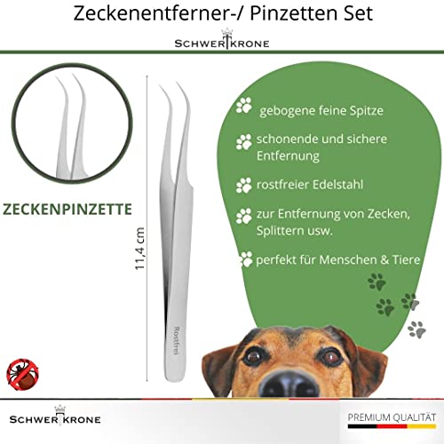 Schwertkrone® Zeckenzange 4er Set [Premium Edelstahl] - Zeckenzange für Hunde, Katze & Mensch - Zeckenpinzette Mensch & Tier - Zeckenhaken für Hunde - Zeckenzange Kinder - Zeckenset 4-teilig