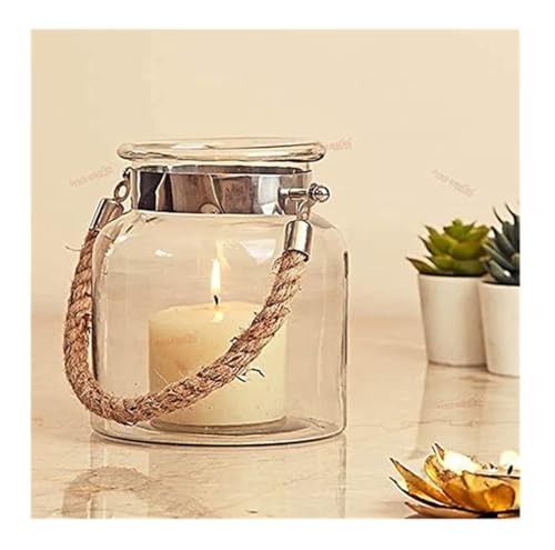 SPHINX Glass Hanging Lantern Candle Holder with Rope | Hurricane Jar for Tealight, LED Lights & Floral Decor | Home & Festive Gifting | 6.3 x 5.3 Inches (1 Pc)