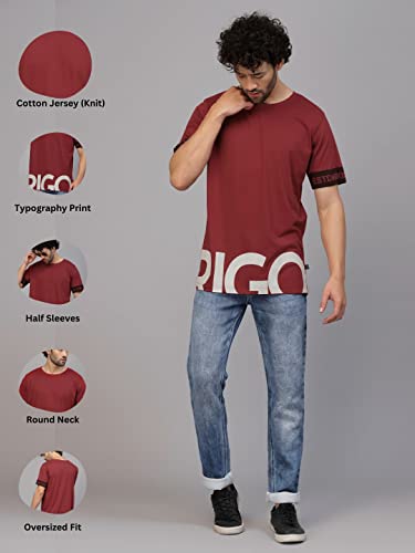 Image of Rigo Back Printed Half Sleeves Round Neck Oversized T-Shirt for Men | Drop Shoulder T-Shirt for Men | Loose Baggy Fit T-Shirt for Men