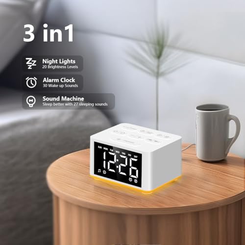 【3 in 1】Sound Machine Dual Alarm Clock Night Light White Noise Machine 27 Sleeping Sounds for Adults Kids Precise 32 Level Volume Sleep Timer Memory Function Digital Clock with 30 Wake Up Sounds - Image 3