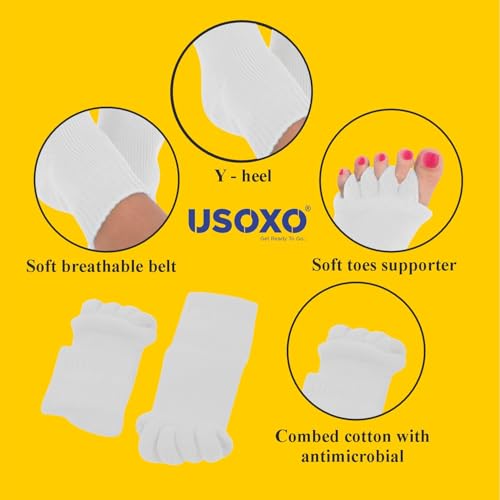 Image of Foot Alignment Socks|Cotton Finger Toe Separator|Easing Bunion Hammertoe And Arthritis Pain Relief|Improving Posture & Increasing Flexibility|Free Size For Office Yoga Men & Women (White)