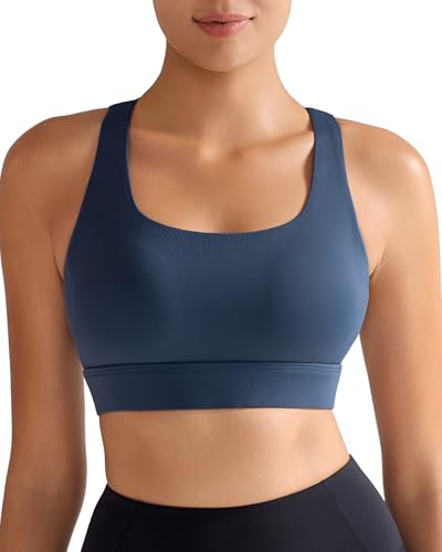 Image of RUNNING GIRL High Impact Sports Bras for Women - Scoop Neck Strappy Sports Bra High Support Moulded Cup Workout Bra