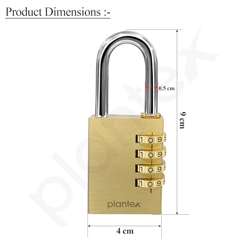 Image of Plantex 4-Digit Code Combination Brass Lock /Number Lock /Portable Luggage Locks for Briefcase /Laptop Bags - Pack of 1 (Medium, Brass Antique)