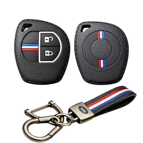 Image of DETACHI Car Key Cover Silicone with Metal Keychain Hook Holder Compatible with Victoris, Baleno, Grand Vitara, XL6, Ertiga, Brezza, Dzire, Glanza, Urban Cruiser Hyryder,2 Button Key Remote.