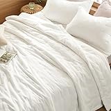 Bedsure Linen Quilt King Size, Cotton Linen Blend King Quilt Sets Linen Bedspread with Natural Wrinkles-King Cotton Linen Bedding Set 3-Piece for All Seasons-White (106x96)