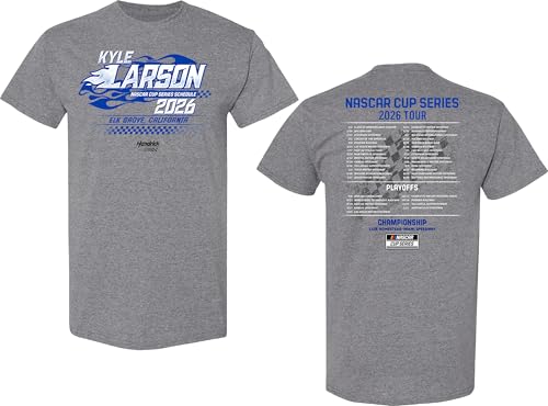 Kyle Larson #5 NASCAR 2026 Cup Series 2 Sided Race Schedule T-Shirt (US Alpha X-Large Regular Regular) Gray