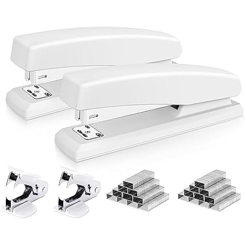 Deli Stapler, 2000 Staples and 2 Staple Removers, 2 Pack, White