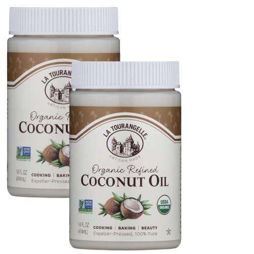 La Tourangelle, Organic Coconut Oil, Refined, For Cooking, Baking, Hair, and Skin Care, Expeller Pressed, 14 fl oz (Pack of 2)