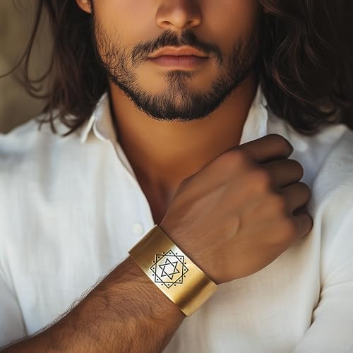 Bracelet Étoile de David en Or, manchette juive ouverte d'exception ciselée à la main