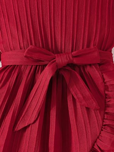 Image of Baby Girls Designer Dress | Pleated A-Line Dress with Ruffle Sleeves & Waist Tie | Birthday