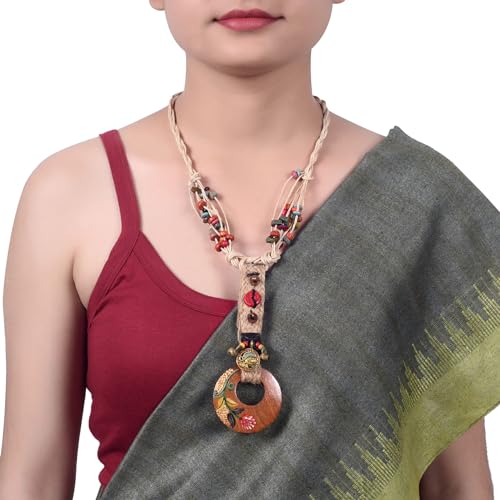 Image of AAKRITI ART CREATIONS Boho & Tribal Handcrafted Necklace Collection | Jute, Wooden & Brass Pendant Designs | Ethnic Collar, Loop & Statement Jewelry for Women | Artisan Festival & Everyday Wear
