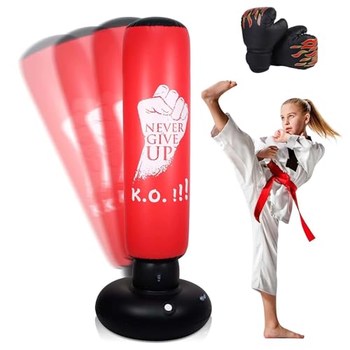 Saco de Boxeo Hinchable de 160 cm, Punchball Inflable con Guantes de Boxeo, Niños de Bolsa de Boxeo Inflable Suavidad y Comodidad, Bolsa de Standbox Inflable, Saco de Boxeo de Pie para Practicar (C)