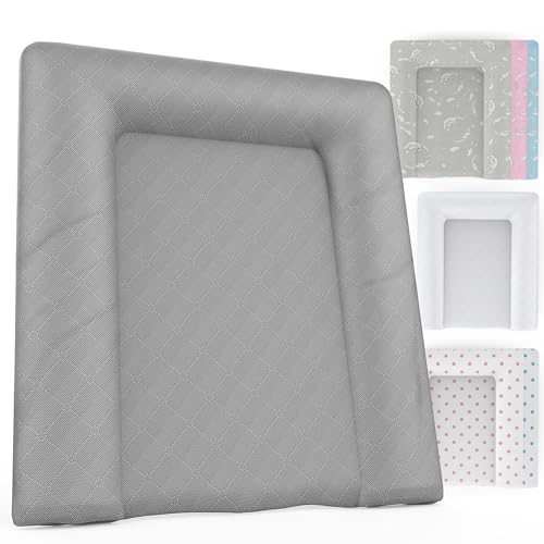Baby'ness Wasserfest Wickelauflage - 50x70 cm - Hochwertig, Abwischbar, Leicht zu Reinigende - Erweitern Sie Ihren Wickelbereich mit Wickelunterlagen - Gesteppt Grau