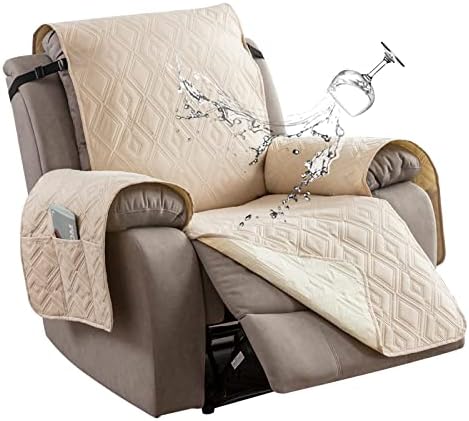 Genina Waterproof Recliner Cover Non-Slip Pet Cover Sofa Slipcover, Reclining Chair Cover with Pocket Recliner Slipcover Furniture Protector with Elastic Straps(Beige, 23'')