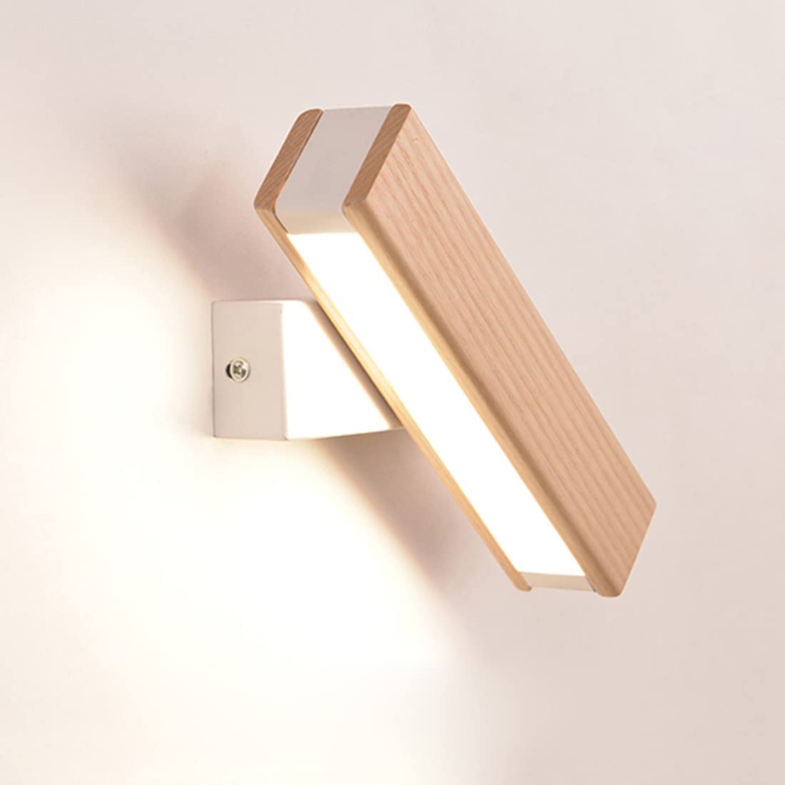 HUAYUSEDF Modern Bedside Wall Lamp, 360° Adjustable Wooden Light, Dimmable Reading, Indoor Sconce Home Sconces(Wood,31CM/5W)