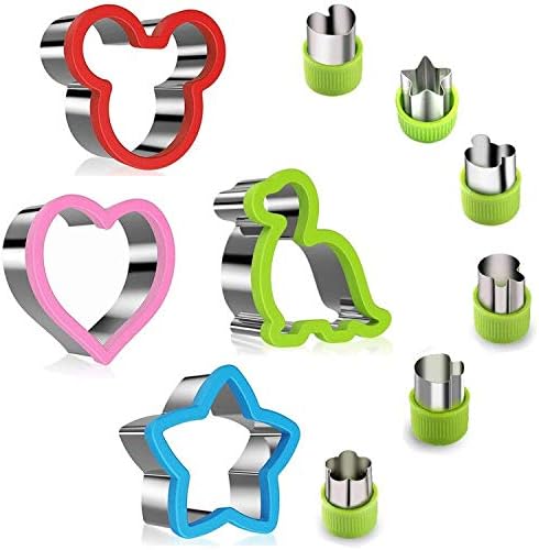 Stainless Steel Sandwich Cutters Set for Kids, 4 Pieces Bread Cutters Miki Mouse, Dinosaur, Star, Heart Shape and 6 Pieces Vegetable Fruit Cutter Crust Cutter for Bento Lunch or Kids’ Party Supplies