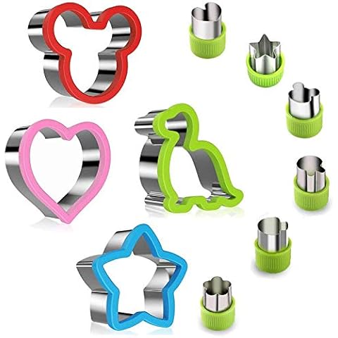 Stainless Steel Sandwich Cutters Set for Kids, 4 Pieces Bread Cutters Mickey Mouse, Dinosaur, Star, Heart Shape and 6 Pieces Vegetable Fruit Cutter Crust Cutter for Bento Lunch or Kids’ Party Supplies Cover