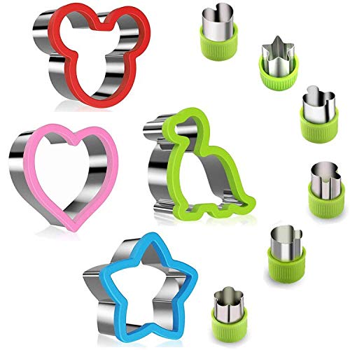 Lustige 4-teilige Sandwich-Ausstecher für Kinder, darunter Mickey Mouse, Dinosaurier, Stern, Herz und 6-tlg. Gemüse-Fruchtschneider formen Brotschneider-Krustenschneider für Ferien- und Kinderartikel