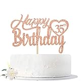 Rose Gold Glitter Happy 35th Birthday Cake Topper, Hello 35, Cheers to 35 Years Old, 35 Years Old Party Supplies Decoration