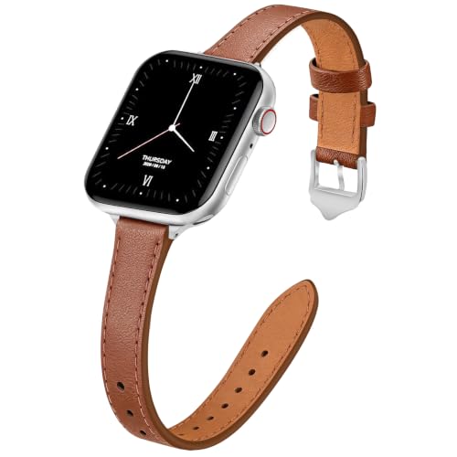 Image of JR.DM Slim Leather Bands Compatible with Apple Watch Band 38mm-49mm | Genuine Leather Thin Band Feminine Design Strap for Iwatch Ultra SE Series 11 10 9 8 7 6 5 4 3 2 1