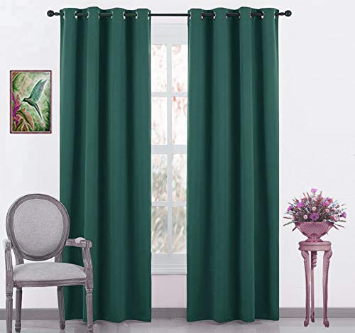 Image of JUPON Kitchen Silk Blackout Curtain (Pack of 2 Piece) with 3 Layers Weaving Technology & Solid Grommet Pattern (W - 44inch X 48inch -L) Teal Blue