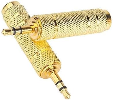 SeCro 3.5mm Stereo Male to 6.3 mm Stereo Female Adapter Converter; Golden -2 Pack