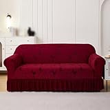 FAWFCJD Funda For Sofá, Elástica For 1/2/3/4 Plazas, Fundas Lavables A Prueba De Polvo con Falda, Protector Universal Antideslizante For Muebles Jacquard(Red,2 Seater(145-185cm))