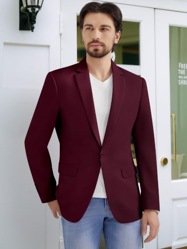 Image of MAGE MALE Men's One Button Suit Jacket Elegant Solid Color Blazers Slim Fit Lightweight Sport Coats Blazer