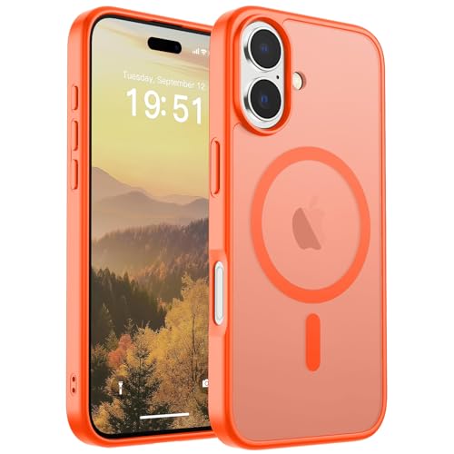 Image of SUPFINE Magnetic for iPhone 17 Case (Compatible with MagSafe)(Military Grade Drop Protection) Translucent Matte Shockproof with Anti-Fingerprint Phone Cover 2025,Orange