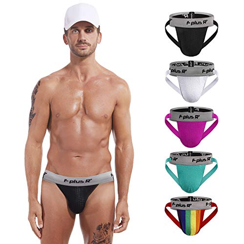 F plus R 2 Inch Waistband Men's Athletic Supporter Jockstrap Black Large