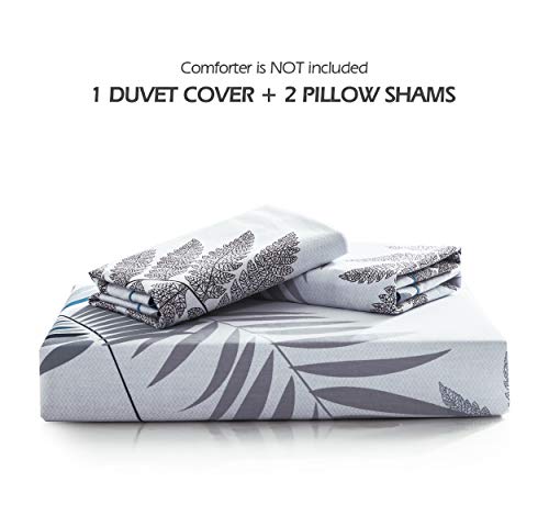 Image of SLEEPBELLA Duvet Cover Set, 600 Thread Count Cotton Leaf Botanical Pattern Print Reversible Comforter Cover Set (Queen, Teal Blue-Leaf)